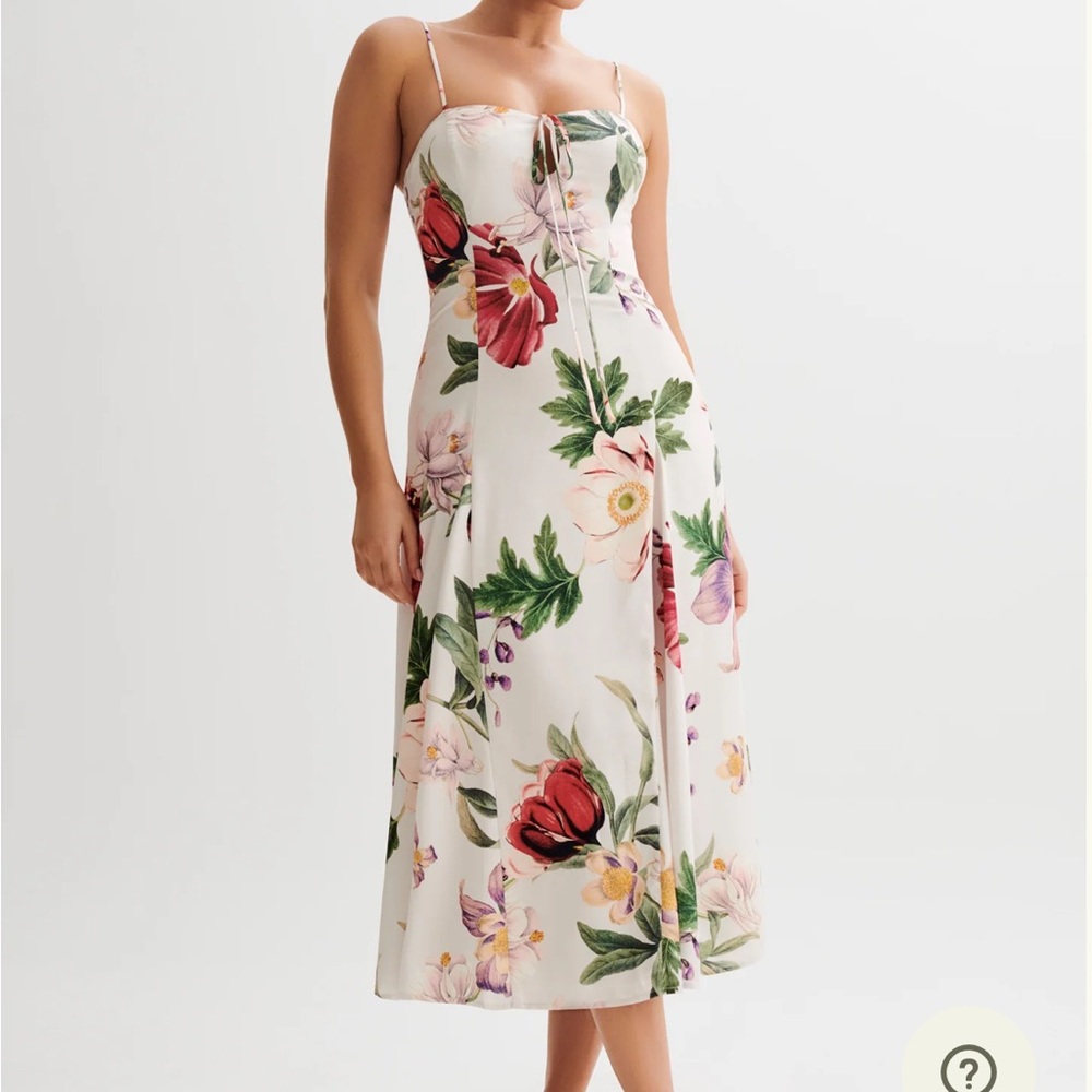 Meshki Satin Floral Midi Dress - Cream and Multicolor